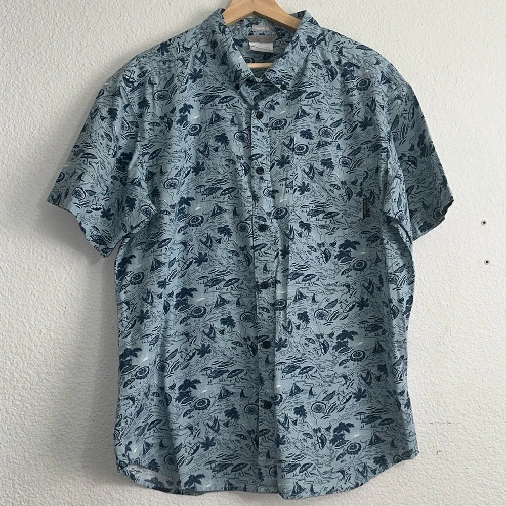 Columbia Men’s Rapid Rivers Printed Short Sleeve Blue Beach‎ Boat Size Large